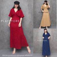 (นางแบบ​ใส่​ชุด​ขาย)​ V1 Classy​ in​ EveRy​DaY​ Maxi​ DreSS​ เดรสยาวคอวี​ เดรสแขนค้างคาว​ เอวจับย่นแต่งโค้ง​ เดรสทรงเอ​ เดรส​ผ้าลอน​ มีtexture​ ผ้ายืดได้ใส่สบาย​ มีกระเป๋า​ข้าง​ **งดรับลค.ดราม่า