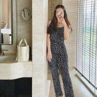 The Garden1st ชุดหมีจั๊มสูทขายาวมีสายผูกลายหัวใจ Caramel Jumpsuit Navy Heart Color