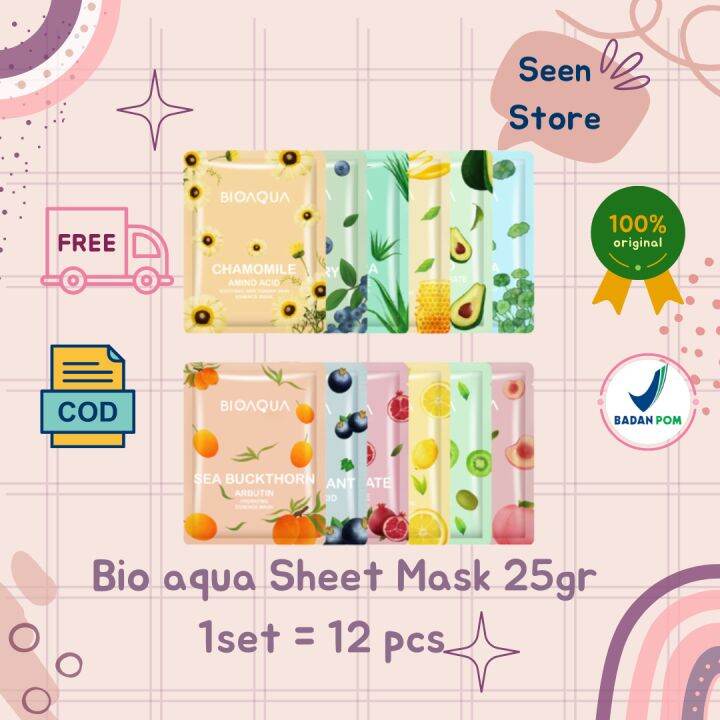 【bpom】sheet Mask Bioaqua Masker Wajah Bioaqua Paket Isi 12 Pcs Lazada Indonesia