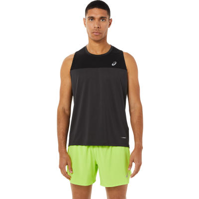 ASICS :  RACE SINGLET MEN RUNNING เสื้อ ผู้ชาย เสื้อ เสื้อกล้าม ของแท้  PERFORMANCE BLACK/GRAPHITE GREY