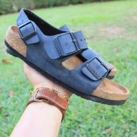 ส่งฟรี รองเท้า Birkenstock Milano Amalfi Leather Soft Footbed Navy Sandals 40EU 26เซ็นติเมตร Pre-owned Authentic