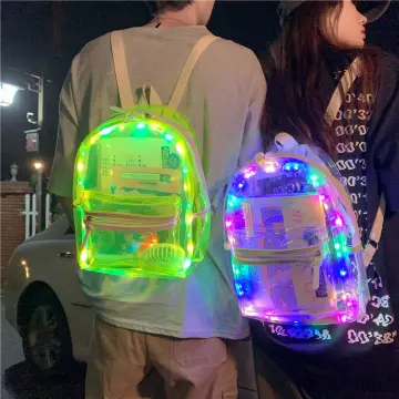 Glitter Jelly Women's Bag Lantern LED Light Transparent Backpack Electronic  Bag