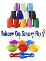 Rainbow cup Sensory play ถ้วยสีรุ้ง6ใบพร้อมที่คีบ // แก้วสีรุ้ง12ใบ ของเล่นแนว montessori