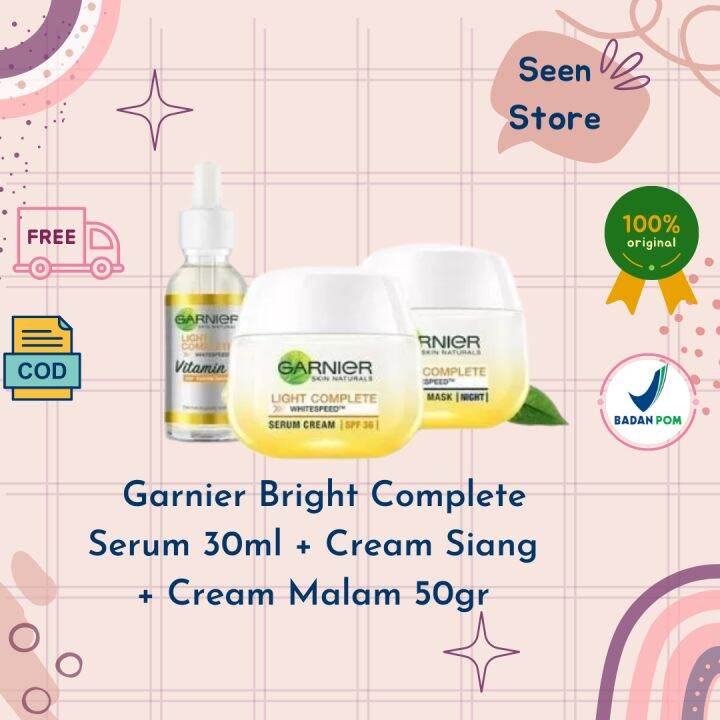 Garnier Cream Siang 50g + Cream Malam 50g + Serum 30ml Bright Complete