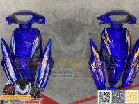 ชุดสี Yamaha Mio5vv เปลือกแท้ทำสี สีน้ำเงิน สติ๊กเกอร์ลายอินโด