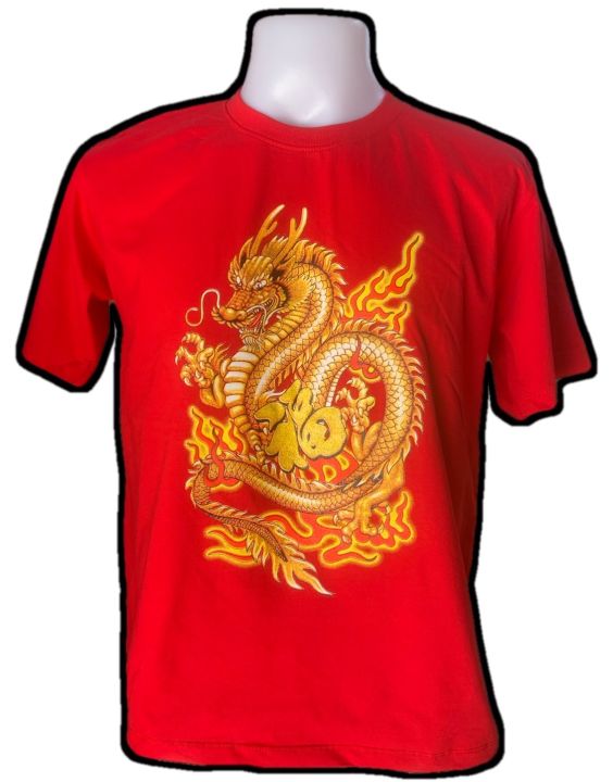 เสื้อตรุษจีน-เสื้อยืดลายมังกร-เสื้อยืดแดงผู้ใหญ่-สินค้าพร้อมส่ง