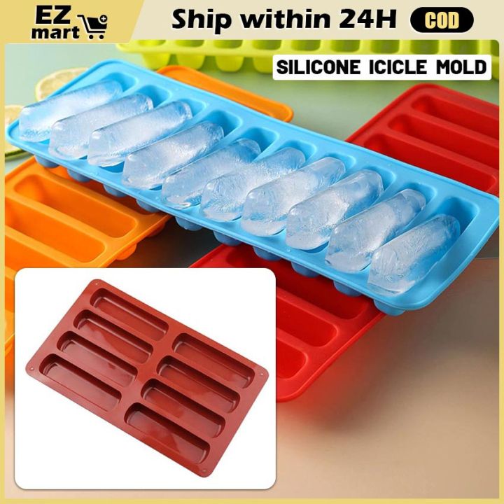 10 Holes Thin Ice Cube Tray Silicone Forms Long Strip Finger