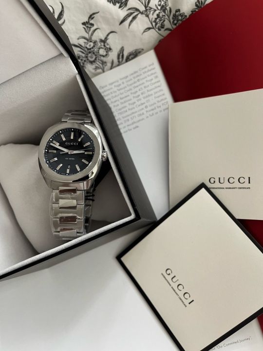 ประกันศูนย์ไทย-2ปี-นาฬิกาข้อมือ-new-gucci-watch-gucci-gg2570-หน้าปัดดำ-ขนาด-41mm-ตัวเรือนสีเงิน