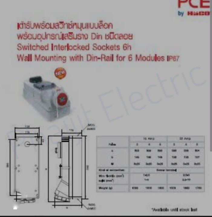 haco-76342-6-plugs-เต้ารับพร้อมสวิตช์หมุนแบบล็อคพร้อมอุปกรณ์เสริมราง-din-ชนิดลอย-switched-interlocked-sockets-6h-wall-mounting-with-din-rail-for-6-modules-63a-400v-5pin-2p-n-e