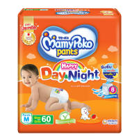 MamyPoko Pants Happy Day&amp;Night กางเกงผ้าอ้อมเด็กสำเร็จรูป มามี่โพโค ไซส์ M 60 ชิ้น