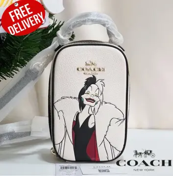 Coach Shoulder Bag White Black Red Disney CC328 Cruella Leather