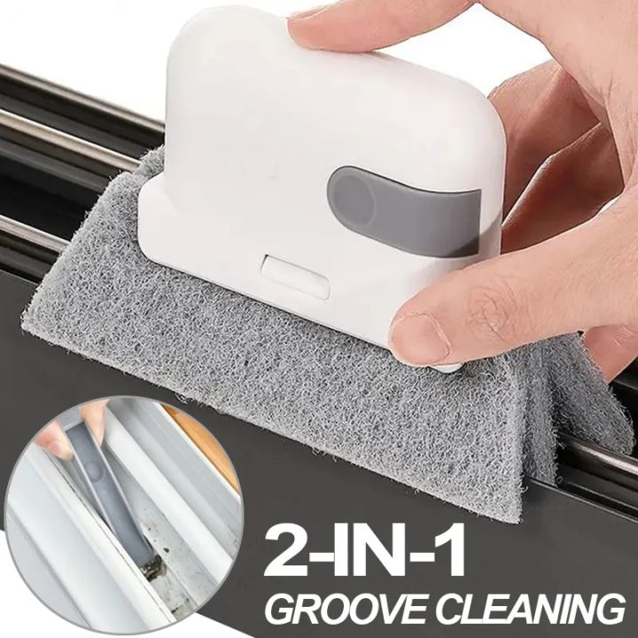 Creative Groove Cleaning Brush Magic Window Cleaning Brush-Quickly Clean Corner Brush+2 Replacement Pads in Grey
