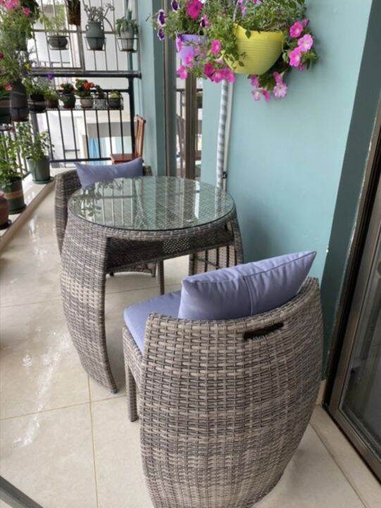 Outdoor Balcony Garden Table and Chairs furniture set (Grey) Lazada