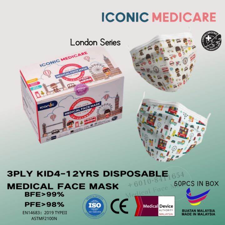 Iconic Kid 3 Ply Medical Face MaskLondon(50 Pcs) Lazada