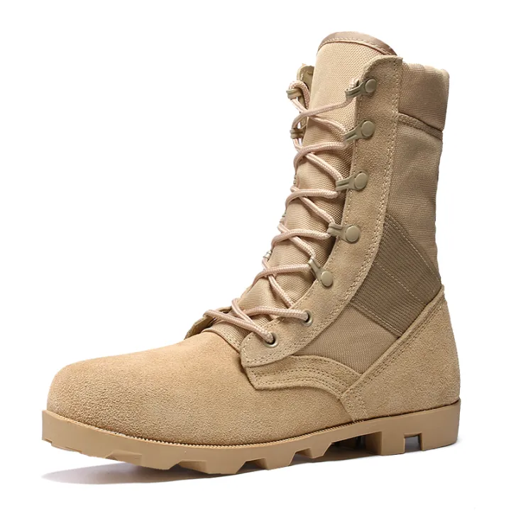 Hightop leather desert military boots combat boots tall men's tactical