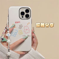 Play Sheng สไตล์เกาหลี INS เคสโทรศัพท์มือถือมีโซ่ลายสุนัขกระต่าย iphone14promax iPhone 13เคสแข็งกันตกสำหรับผู้หญิงแบบใหม่11 14Pro 12สองในหนึ่ง14PM เคสป้องกันฟิลิน