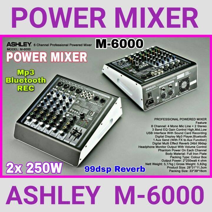Power mixer ashley m6000 original m 6000 ashley 6 chanel M6000 250W mp3 bluetooth pc soundcard