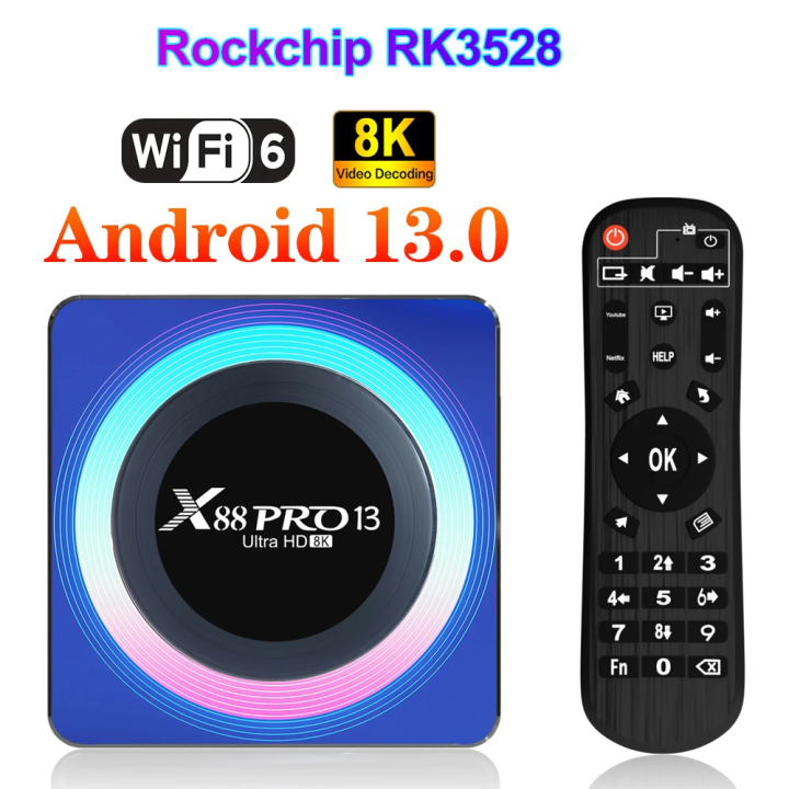 X88 Pro 13 Android 13.0 Wifi6 RK 3528 Dual-Band Bluetooth OTT TV Box ...