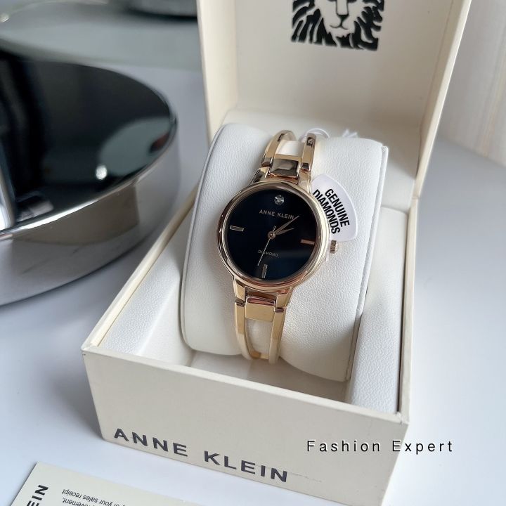 ของแท้100-นาฬิกาข้อมือ-สีทอง-anne-klein-womens-ak-2626rgrg-diamond-accented-dial-gold-tone-open-bangle-watch