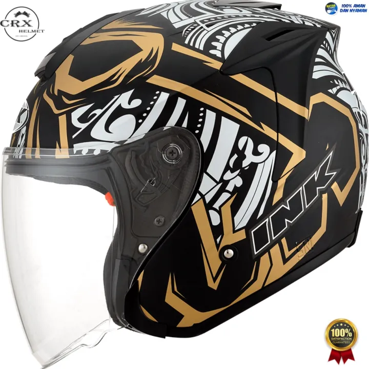 Helm half face ink dynamic seri 3 matt black gold original terlaris