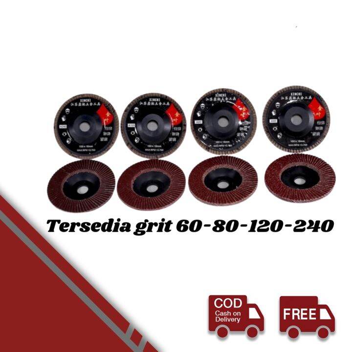 Xinchi Amplas Susun 4 inchi Besi Kayu Flap Disc 100x16mm Mata Batu Amplas Gerinda Bulat Batu