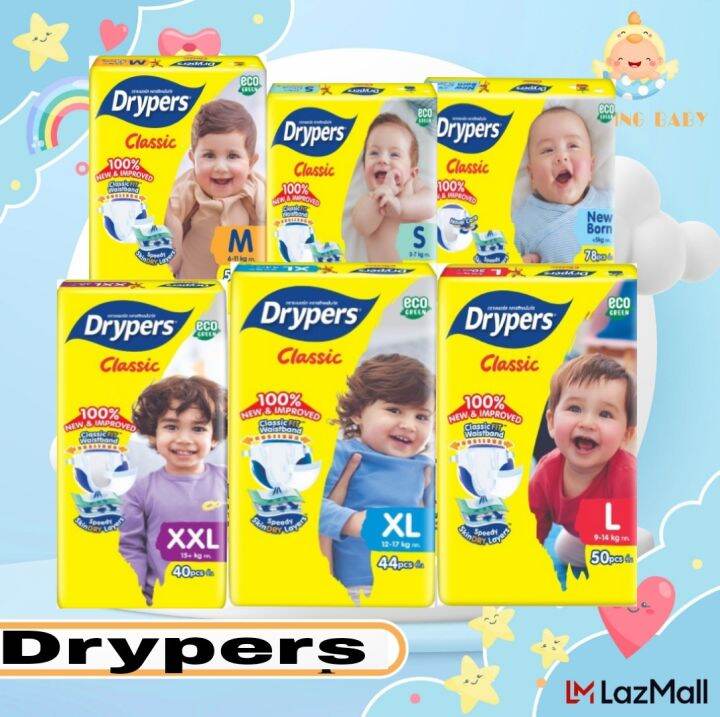 Drypers Classic Tape NB/S/M/L/XL/XXL Lazada