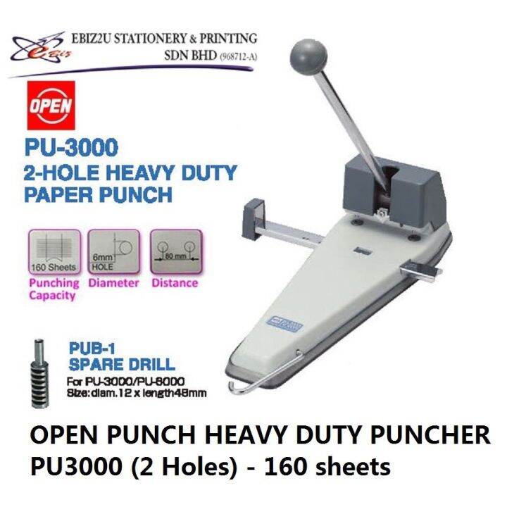 OPEN PUNCH HEAVY DUTY PUNCHER PU3000 (2 Holes) 160 sheets PU 3000, PU