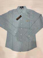 เสื้อเชิ้ตแขนยาวม้าโปโลผ้าอ๊อกฟอตสีเทอคว๊อยใส่ได้ชายหญิง