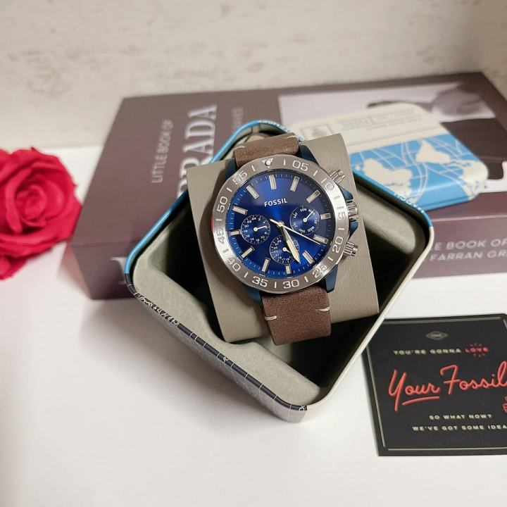 ประกันศูนย์ไทย-นาฬิกาข้อมือ-fossil-bq2692-bannon-multifunction-brown-leather-watch-45mm