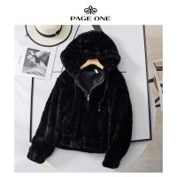 เสื้อขนเฟอร์ FLUFFY JACKET เสื้อฮู้ดขนเฟอร์  FAUX Fur แบรนด์ ?PAGE ONE ?แท้  ขนนุ่มมากค่ะ (WY883)