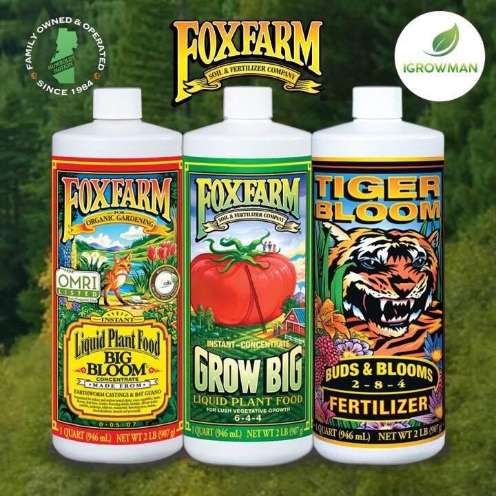 Fox Farm Big Bloom, Grow big, Tiger Bloom Trio Base Set สารอาหารธาตุ