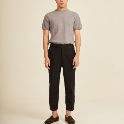 HARBER.BKK - Kene Slack pants in Black color (UNISEX PANTS)กางเกงสแล็คขายาว มีดีเทลขอบยื่น สีดำ