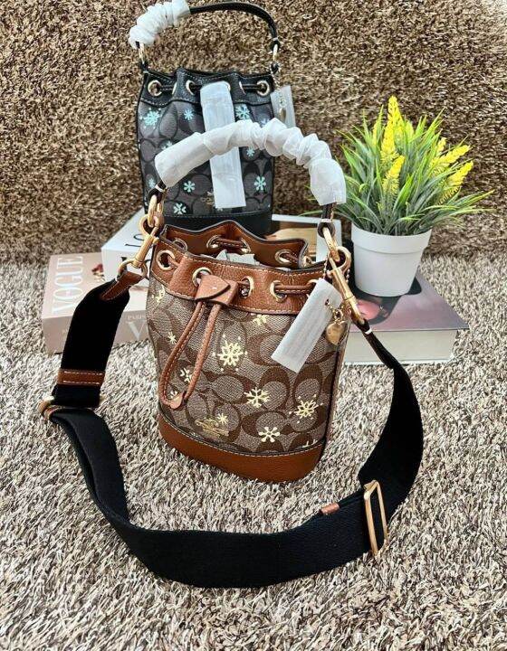 Dempsey Drawstring Bucket Bag In Signature Canvas With Snowflake Print
