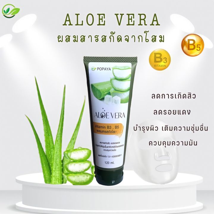 เจลว่านหางจระเข้-120ml-aloe-vera-ผสมสารสกัดโสมเข้มข้ม-บูสผิวใสไร้สิว