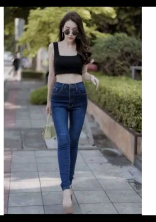 กางเกงยีนส์ผู้หญิงยีนส์ยืดขาเดฟเอวสูงราคาถูก