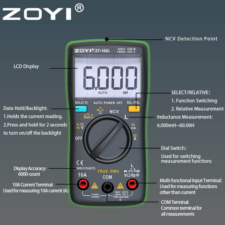 【inductance Function】 Digital Multimeter 6000 Counts Professional 