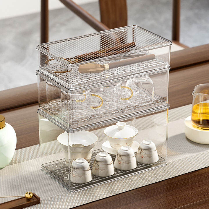 Tea Set Storage Box Dustproof with Cover Coffee Table Top Tea Bag Tea