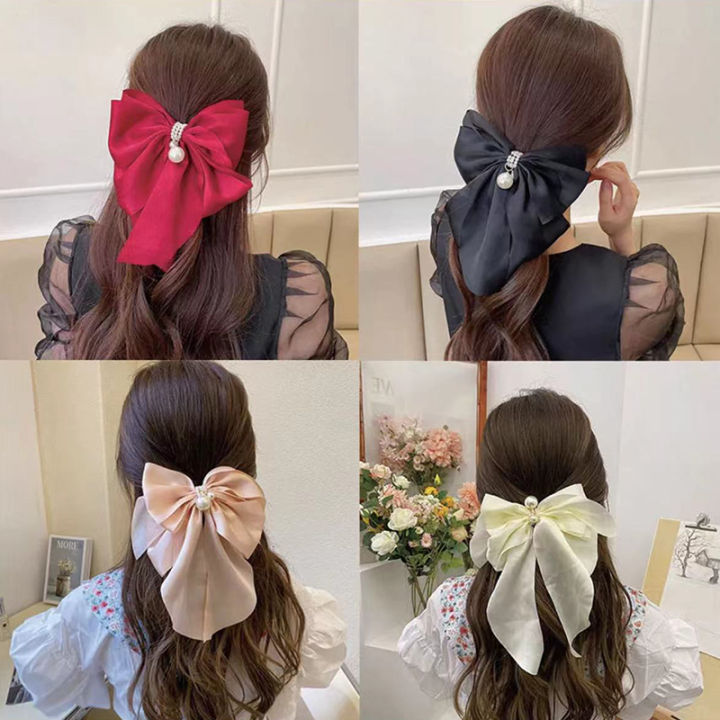 Korean Style Pearl Bow Hair Clip for Women Elegant Ribbon Hair Pin ...