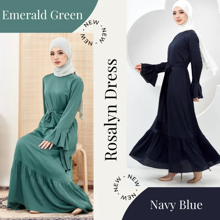 [MILA-MIYA] Rosalyn Dress- Emerald Green / Navy Blue | Lazada