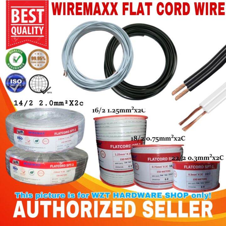 WIREMAX FLAT CORD WIRE BLACK & WHITE 22/2c 18/2c 16/2c (10 METERS