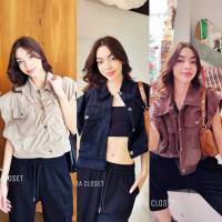 Maria Closet เสื้อแขนกุคอปก เสื้อคลุม กระดุมหน้า ผ้าลูกฟูก Soclothes