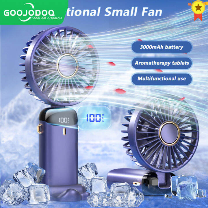 Goojodoq 3 in 1 mini fan rechargeable electric fan 3000mah 5 speed wind