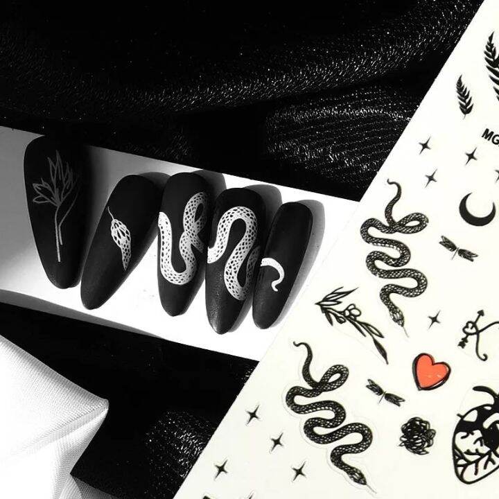 สติ๊กเกอร์แต่งเล็บ-สติ๊กเกอร์ลายงู-new-dark-snake-series-seamless-nail-art-stickers-self-adhesive-diy-manicure-decal-decoration