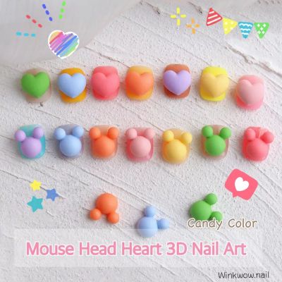 ตัวเรซิ่นสีพาสเทล เรซิ่นติดเล็บ มิกกี้ หัวใจ Candy Color Mouse Head Heart 3D Nail Art Decorations Lovely
