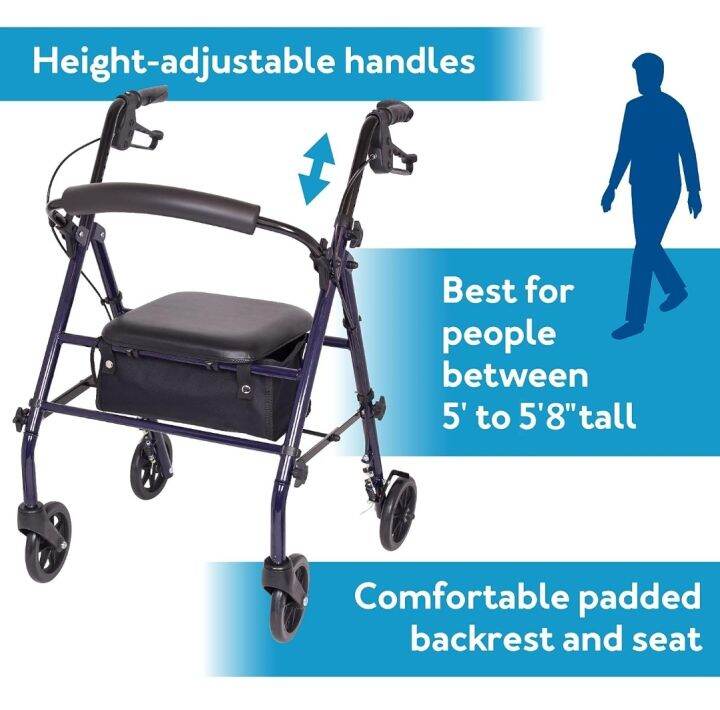 Carex Steel Rollator Walker with Seat and Wheels Rolling Walker for