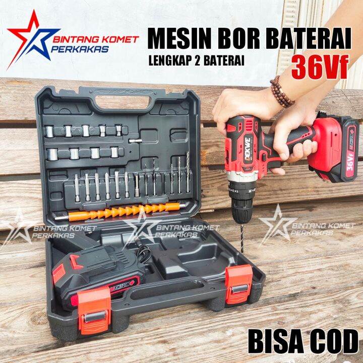 PROMO COD. MESIN BOR BATERAI 36VF DEKWE LENGKAP. DK36V BOR BATERAY ...