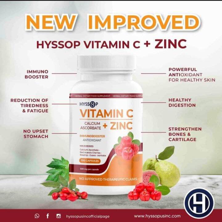 1 BOTTLE HYSSOP VITAMIN C CALCIUM ASCORBATE WITH ZINC 100CAPSULES 600MG