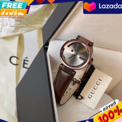 นาฬิกาข้อมือผู้หญิง Gucci interlocking watch 
หน้าปัดน้ำตาล ขนาด 29mm.สายหนังแท้