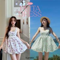 FLAT2112 FF0467 : PRITA DRESS เดรสลายดอกไม้ เดรสทรงบอลลูน