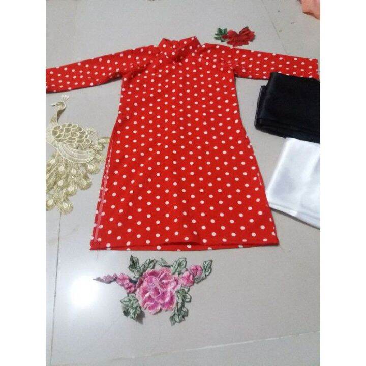Set Áo Dài Chấm Bi Đỏ | Lazada.Vn